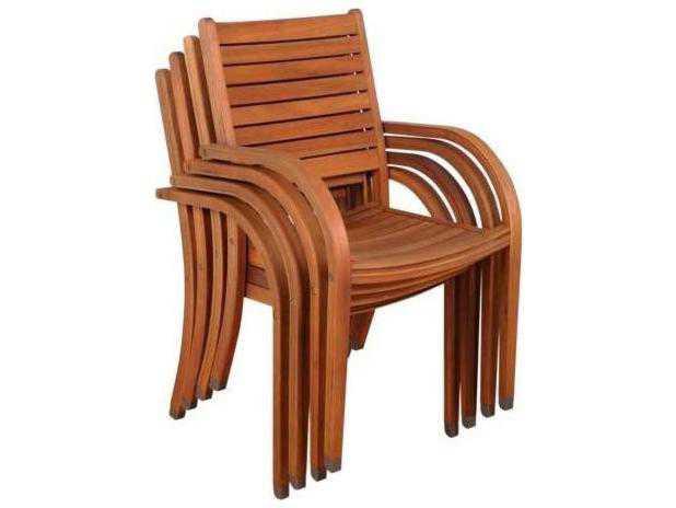 Amazonia 4-Piece Eucalyptus Outdoor Dining Armchair Set Brown