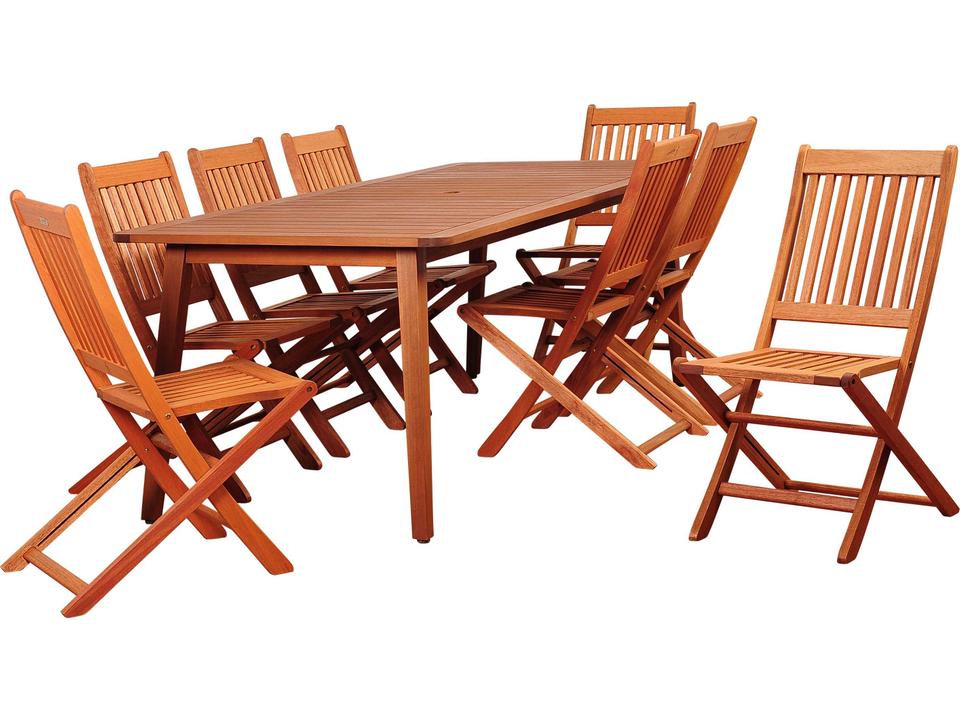 Amazonia Callahan 9 Piece Eucalyptus Rectangular Outdoor Dining Set with Off-White Cushions