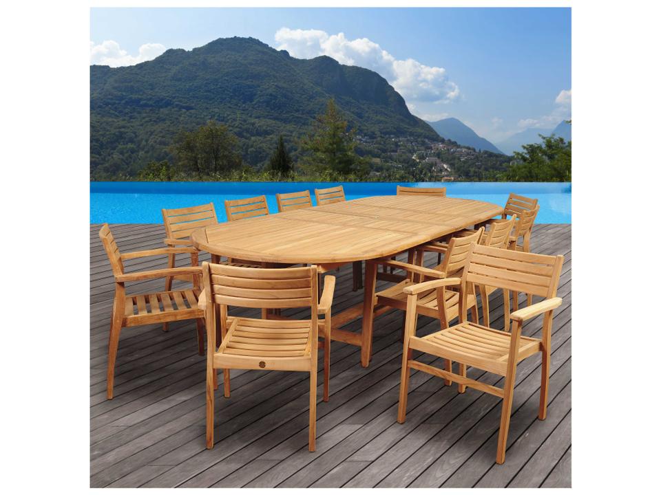 Amazonia Mondavi 13-Piece Teak Double-Extendable Oval Outdoor Dining Set