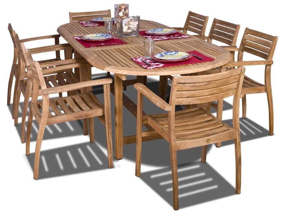 Amazonia Teak Oval Nine Piece Extendable Coventry Outdoor Dining Set