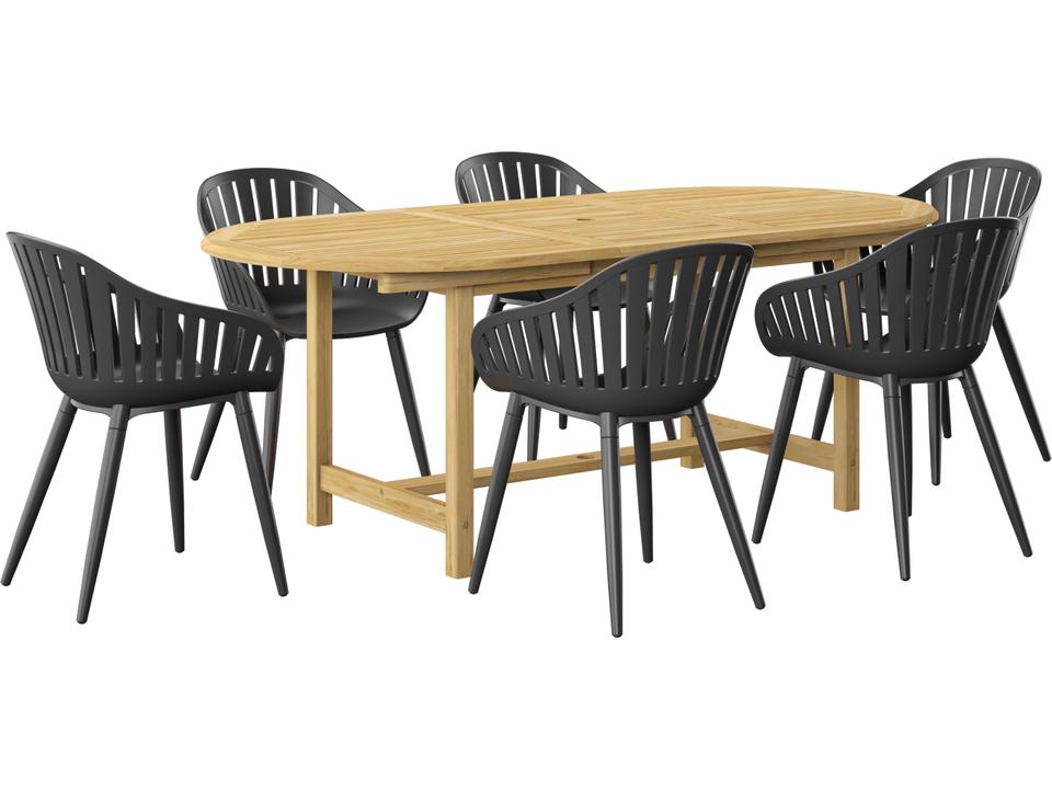Amazonia 7 Piece Oval Extendable Teak Dining Set with Aluminum Chairs