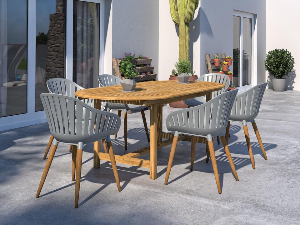 Amazonia 7 Piece Oval Extendable Patio Dining Set Certified Teak