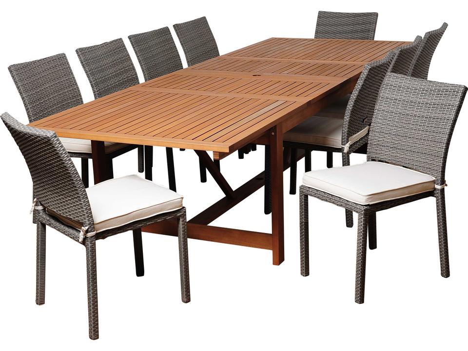 Amazonia Angelo 11 Piece Eucalyptus and Wicker Extendable Dining Set