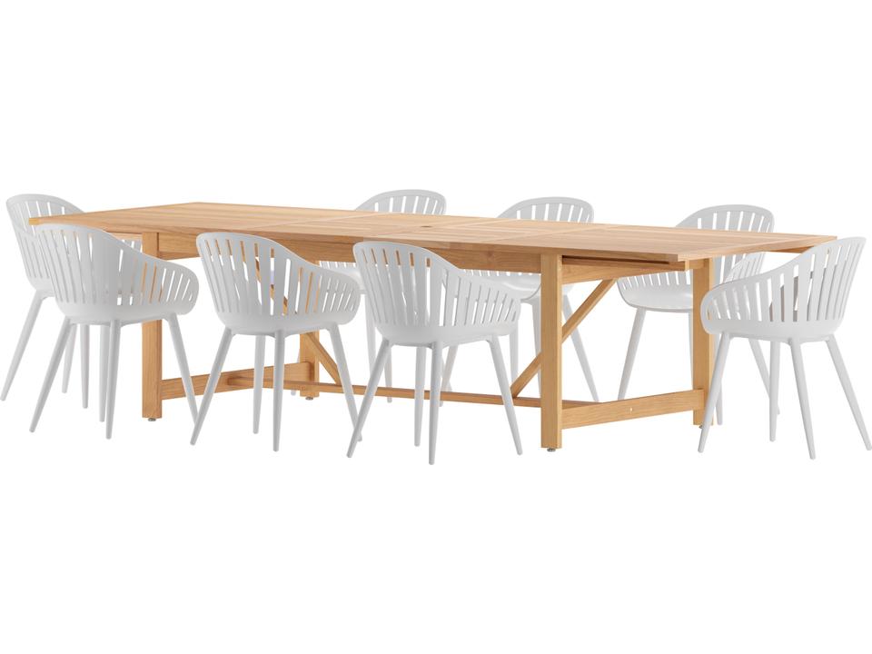 Amazonia 9 Piece Extendable Rectangular Dining Set with White Chairs