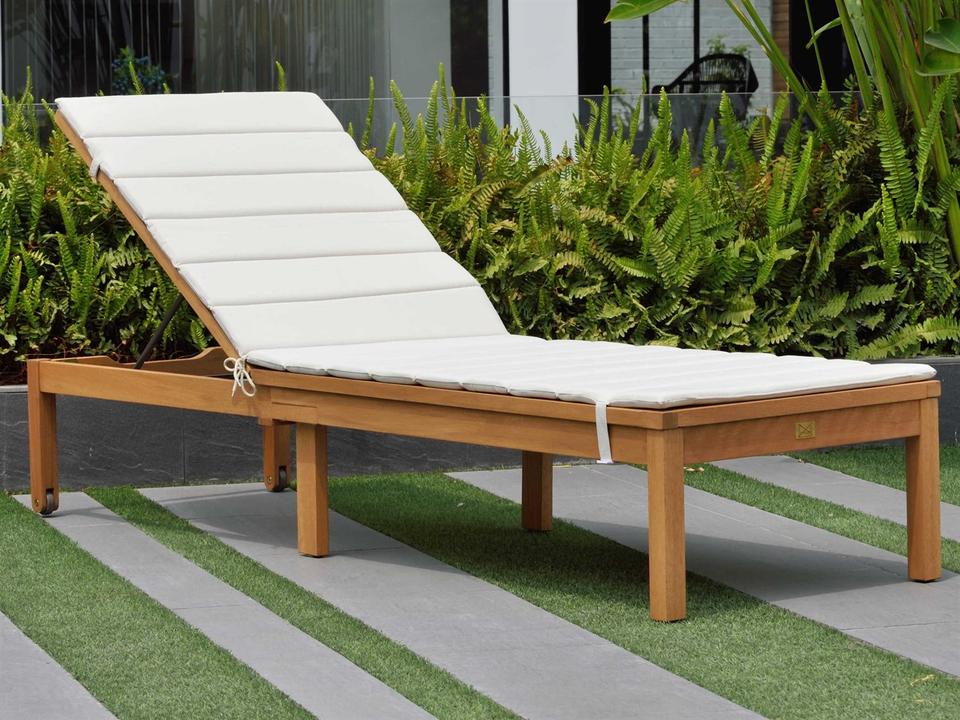 Amazonia Louisiana Eucalyptus Wood Outdoor Chaise Lounge with White Cushion