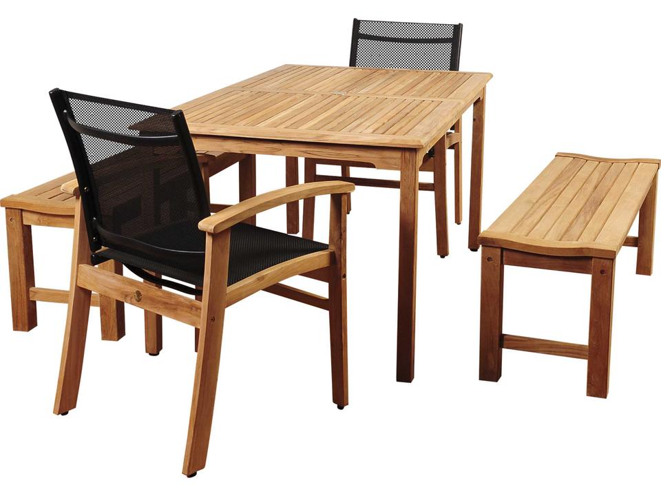 Amazonia 5 Piece Teak Rectangular Dining Set with Black Weathernet Chairs