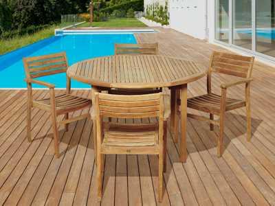 Amazonia 47-Inch Round Teak 5-Piece Outdoor Dining Set