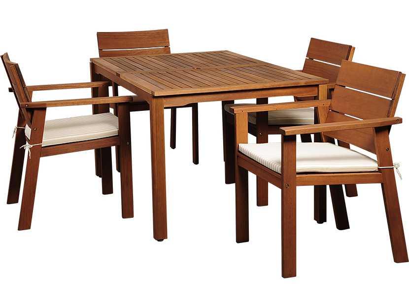 Nelson Five Piece Rectangular Eucalyptus Dining Set with Brown Cushions
