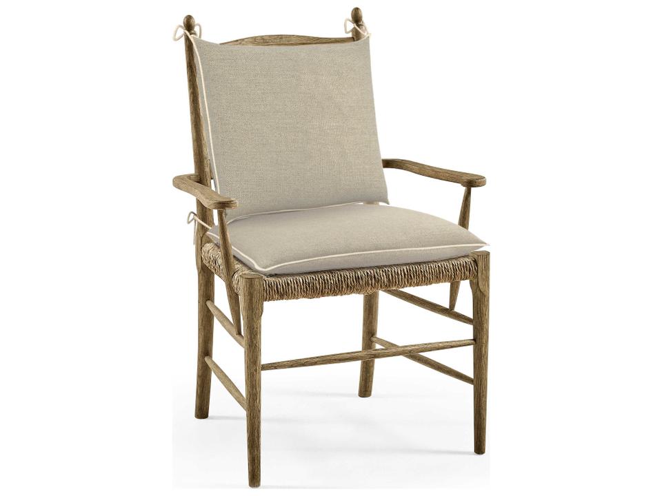 Timeless Oak Wood Brown Upholstered Arm Dining Chair