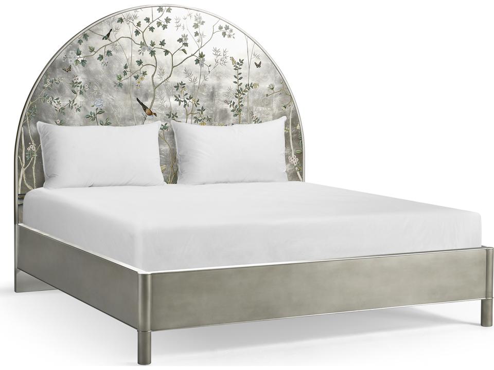 Shimmering Moon King Panel Bed with Hand Painted De Gournay Scene