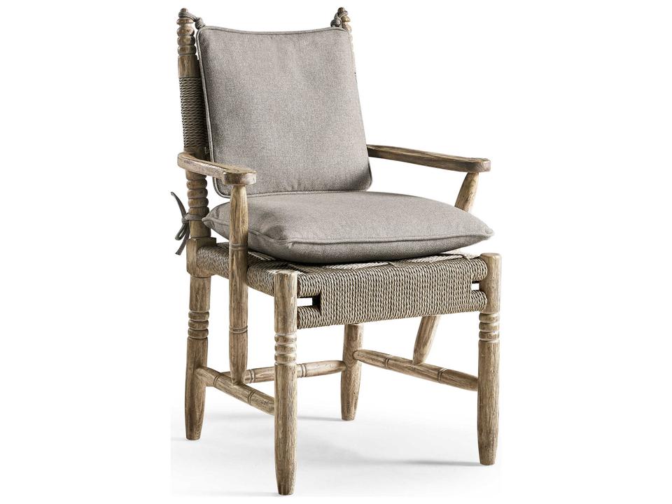Sagehill Oak Wood Gray Upholstered Arm Dining Chair