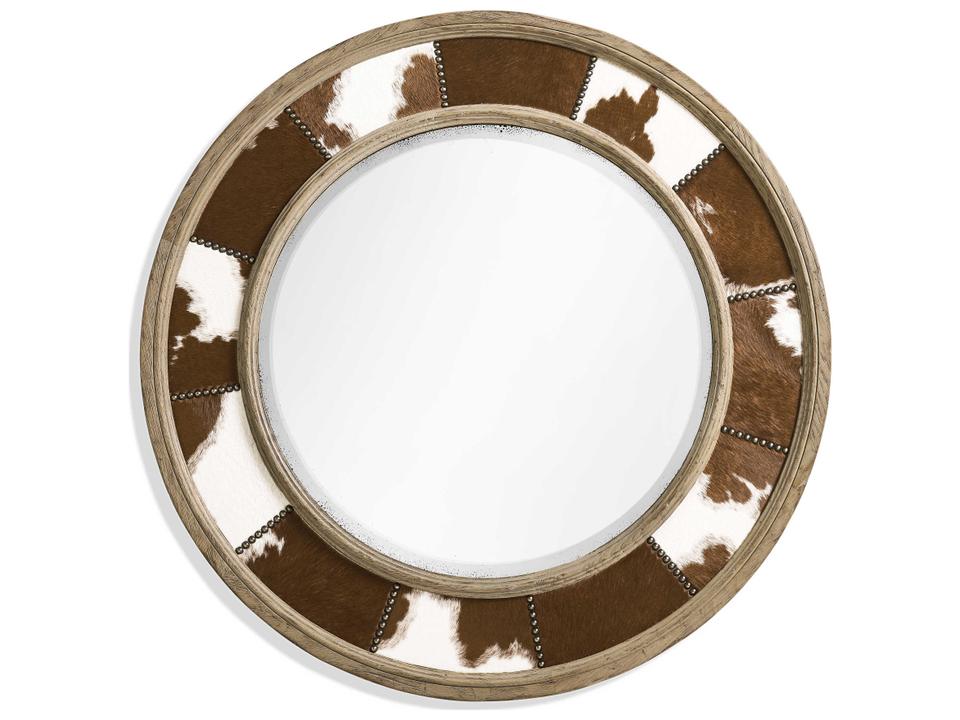 Sagehill Timberon Grey Oak Round Wall Mirror with Cowhide