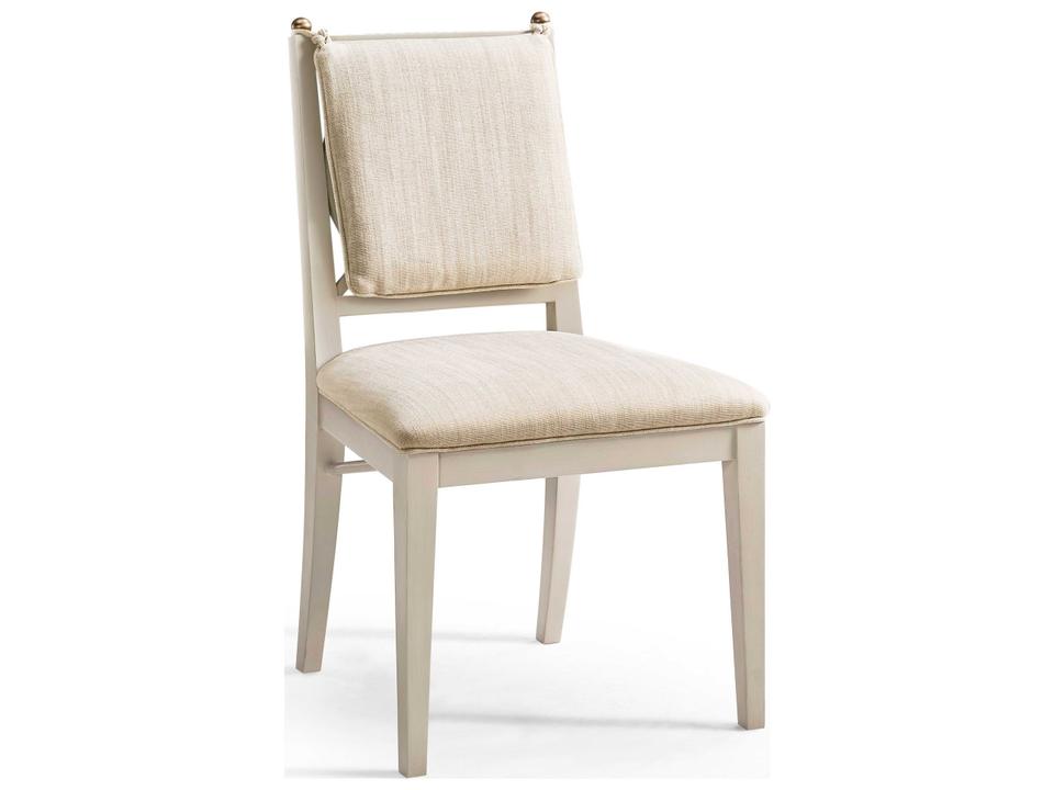 Timeless Acacia Wood Beige Upholstered Armless Dining Chair
