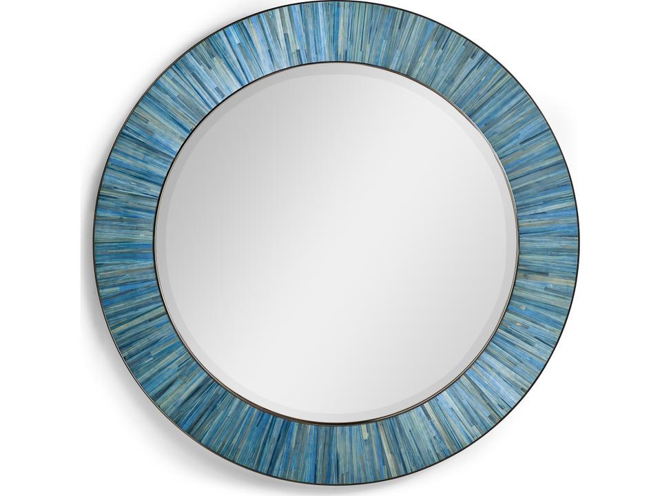 JC Modern Azure Blue Straw Round Wall Mirror