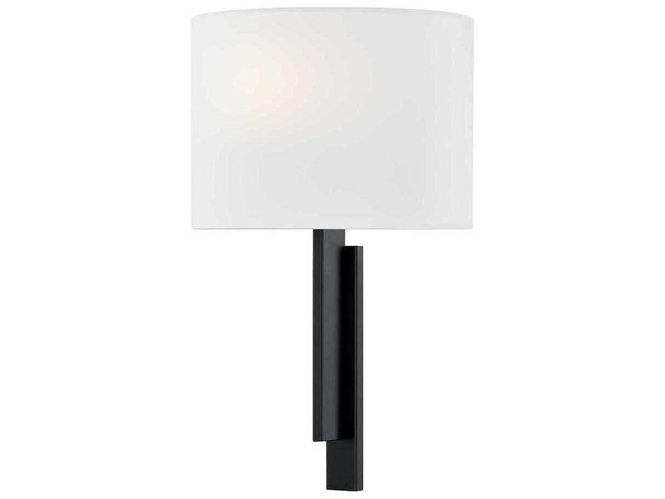 Textile Hamilton 1-Light Matte Black Wall Sconce with White Fabric Shade