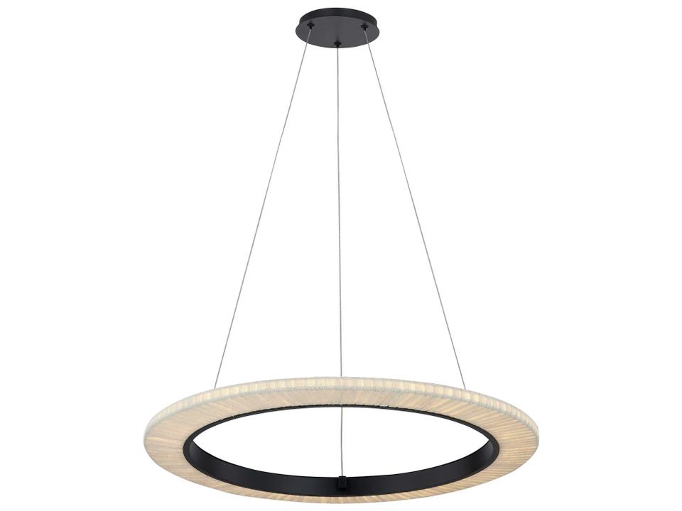 Textile Medallo LED Ring Pendant in Matte Black with Cream Linen
