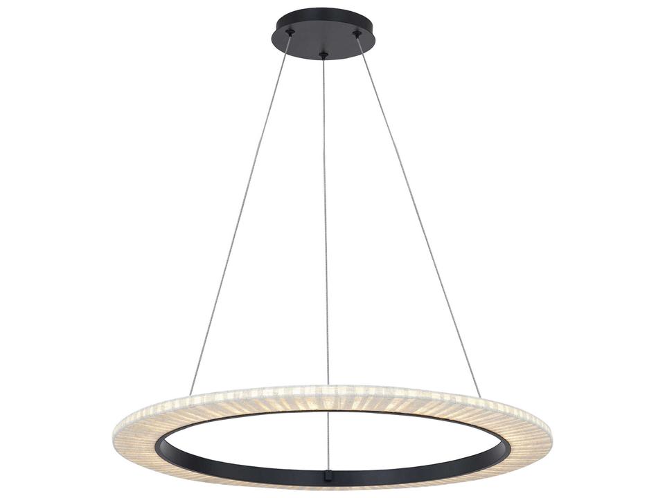 Textile Medallo Round LED Pendant in Matte Black with Cream Fabric