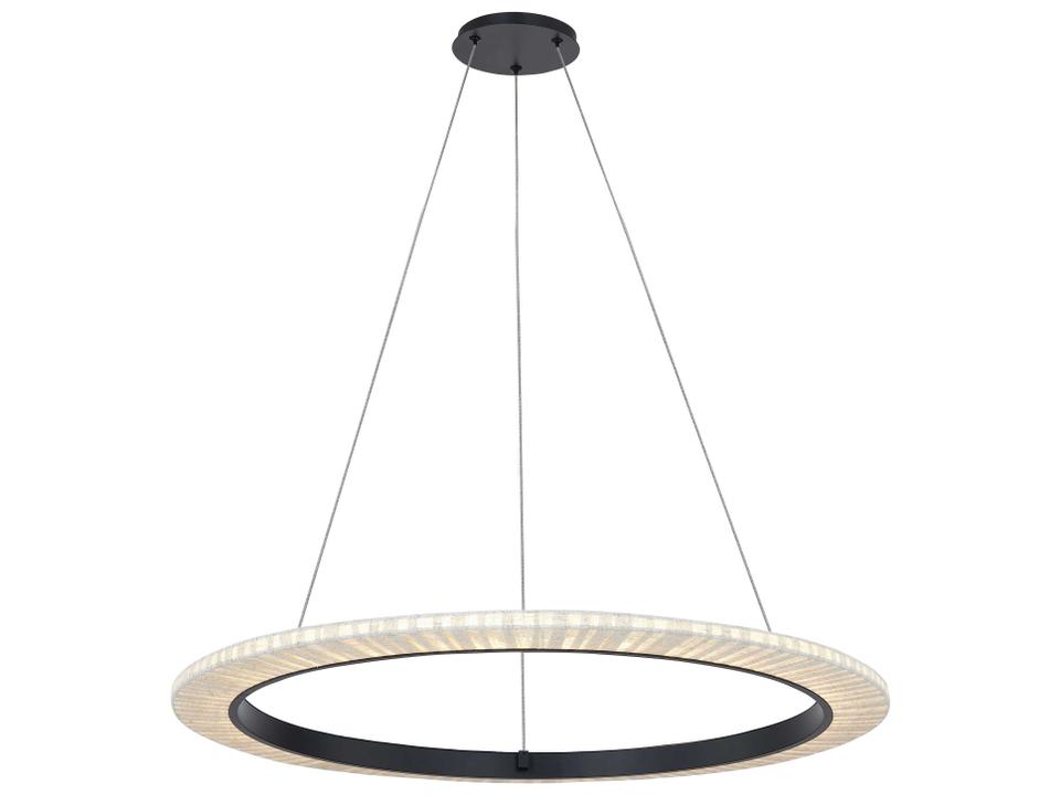 Textile Medallo LED Ring Pendant Light in Matte Black with Cream Linen Fabric