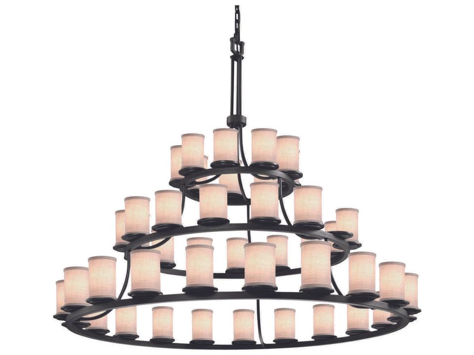 Textile 45-Light Black Tiered Chandelier with Fabric Shades