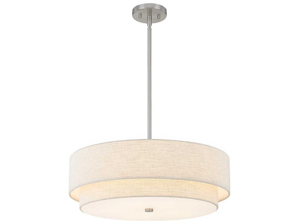 Textile Classic 5-Light Drum Pendant in Brushed Nickel and Cream Linen
