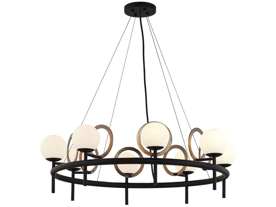 8-Light Fusion Halo Chandelier in Matte Black and Brass with Opal Glass