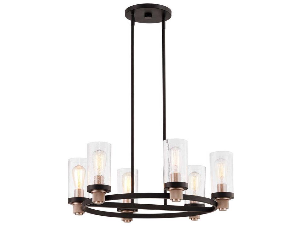 6-Light Austin Chandelier with Seeded Glass Shade in Matte Black Brass