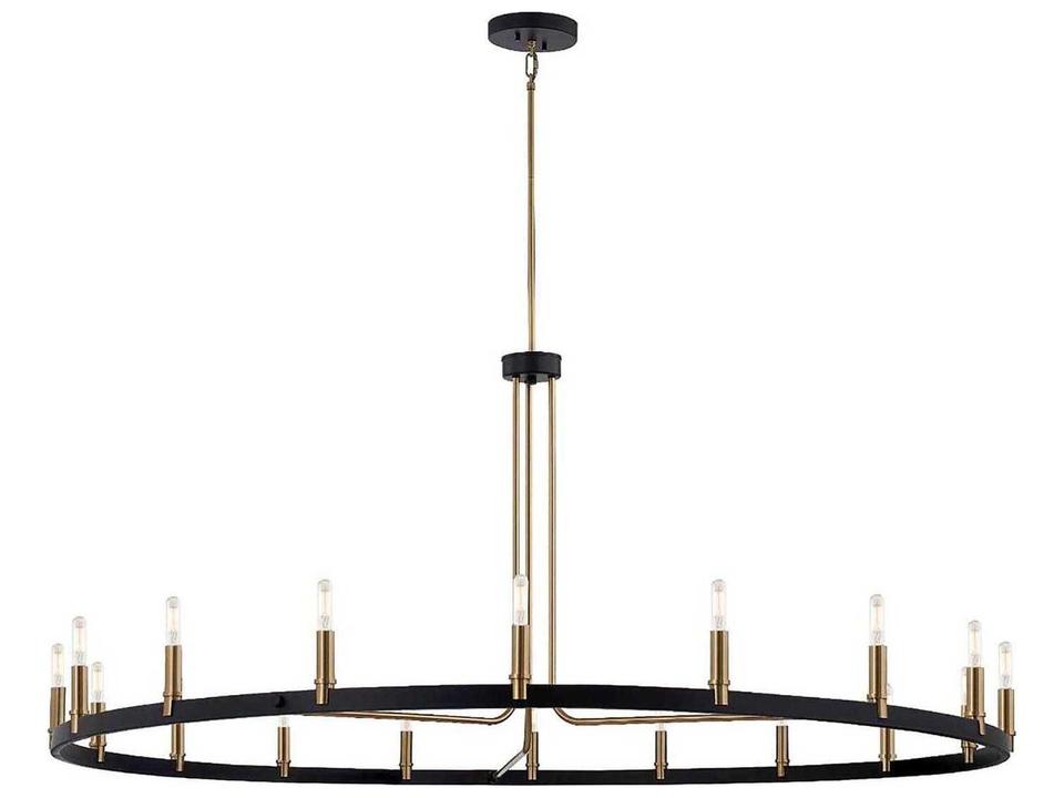 Clayton 18-Light Ring Chandelier in Matte Black and Brass Accents
