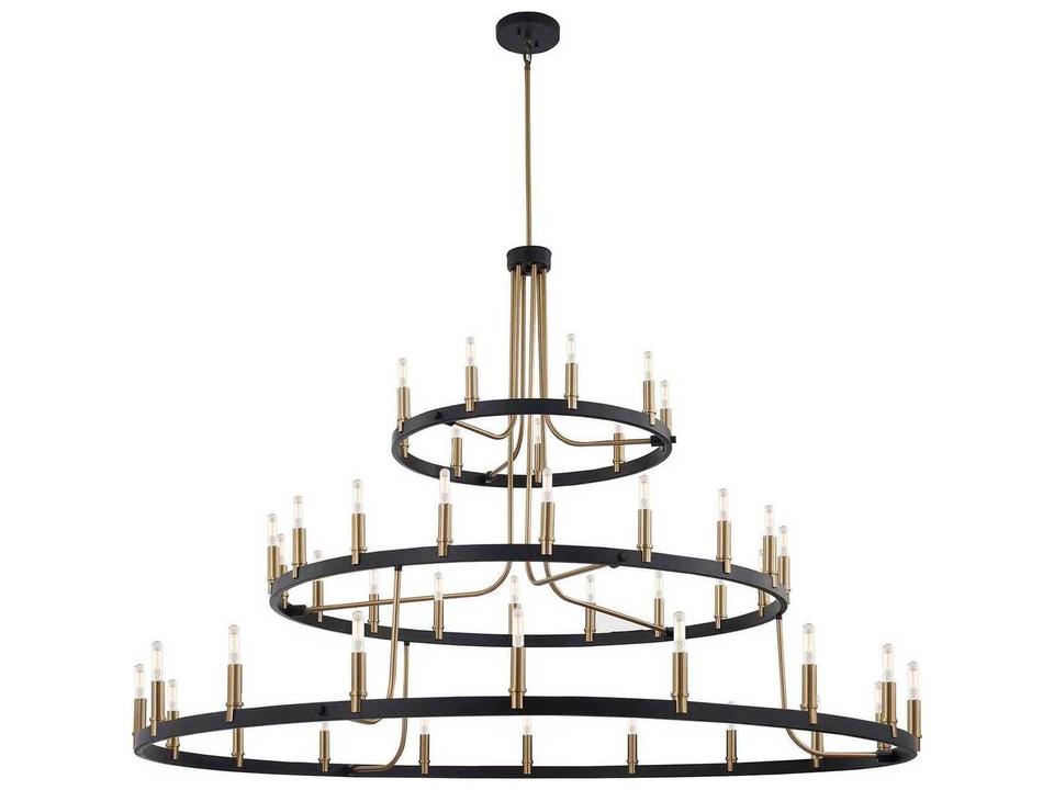Clayton 45-Light 3-Tier Chandelier in Matte Black and Brass