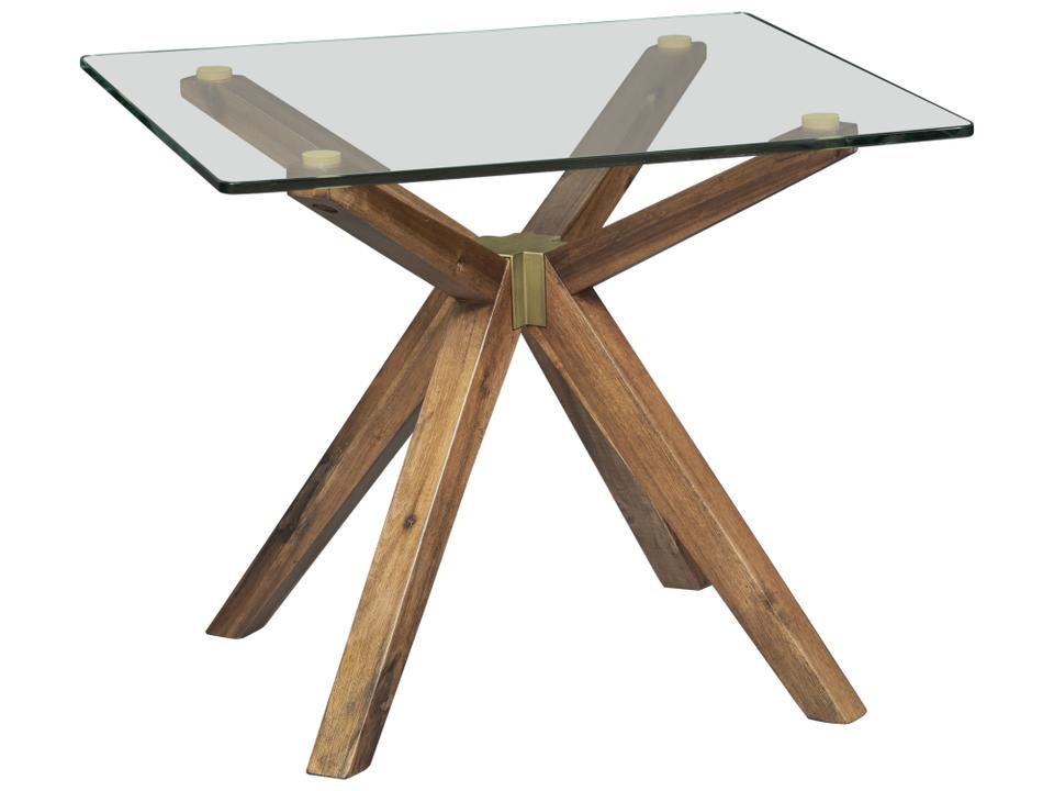 Denali Square Glass Walnut End Table Mid-Century Modern