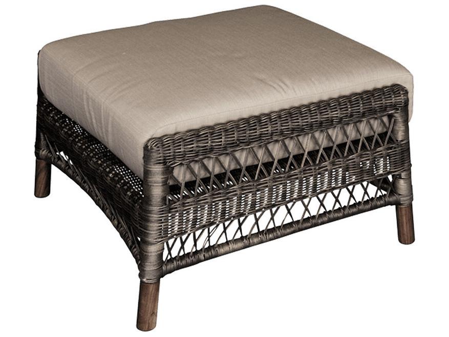 Vintage 31-Inch Woven Viro Fiber Ottoman with Ipe Wood Accents