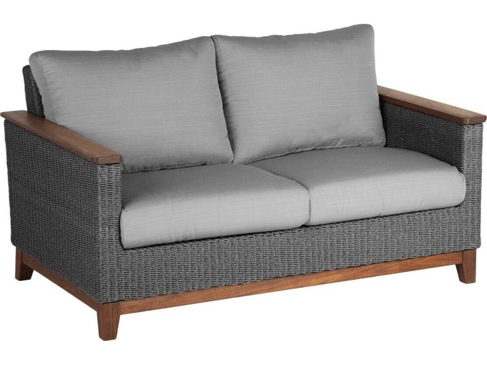 Coral 2-Seat Woven Outdoor Loveseat in Gray with Ipe Timber Accents