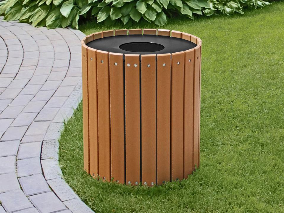 Recycled Plastic Standard Round 32 Gallon Hinged Door Receptacle