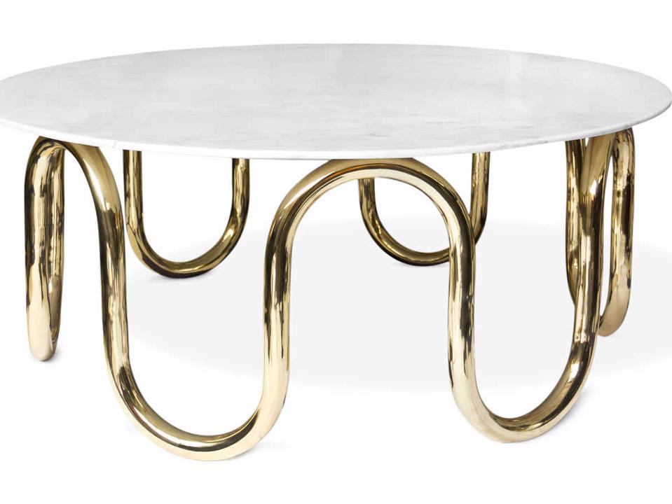 Scalinatella Round Carrara Marble Brass Coffee Table