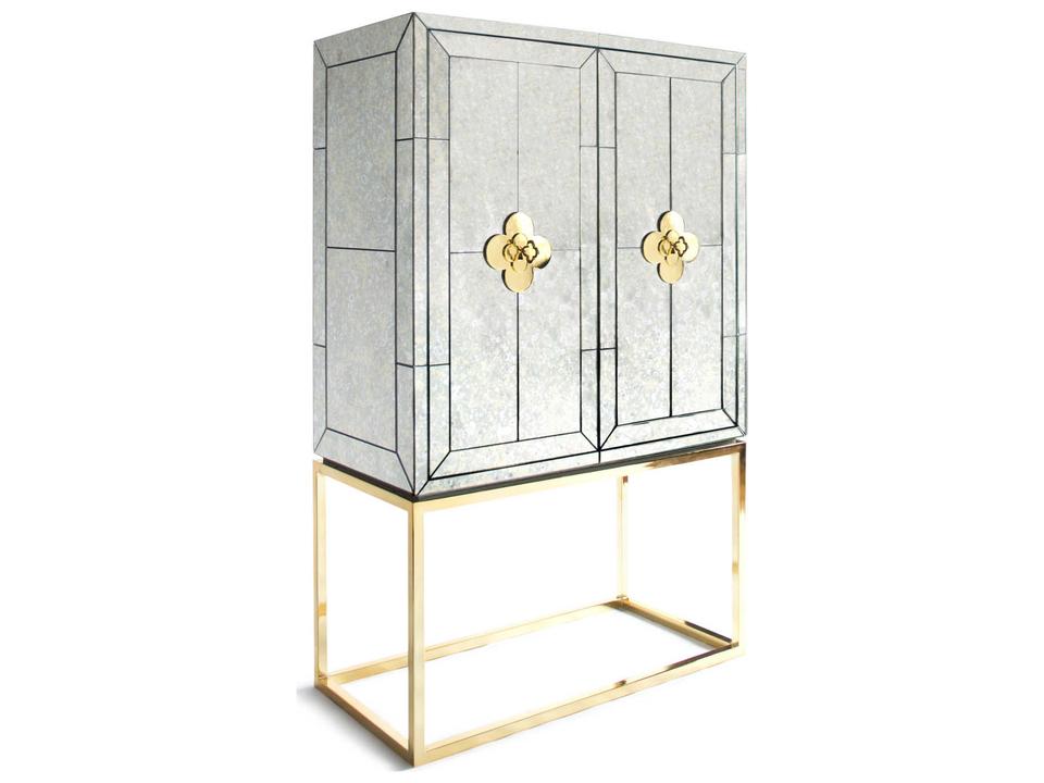 Delphine Bar Cabinet Mirrored Brass