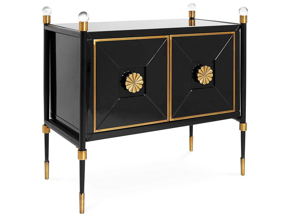 Rider Black Lacquer Accent Cabinet with Brass and Acrylic Accents
