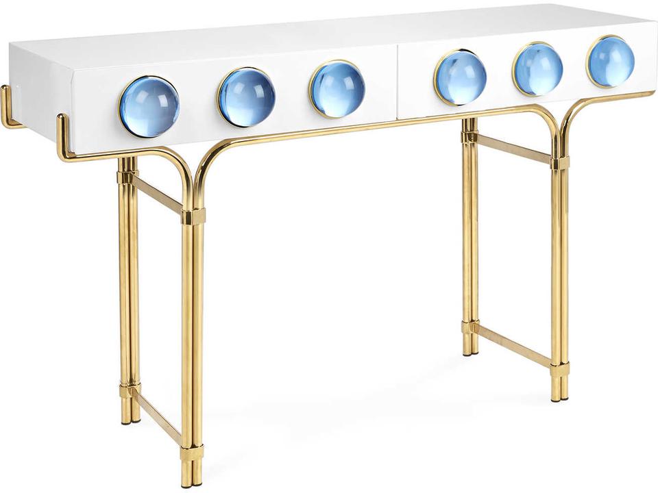 Globo Rectangular Acrylic Blue Polished Brass Console Table