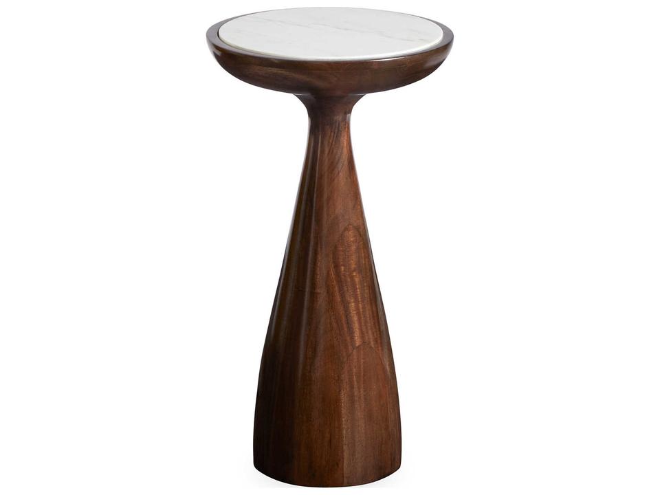 Buenos Aires Large Round End Table in Mahogany with White Marble Top