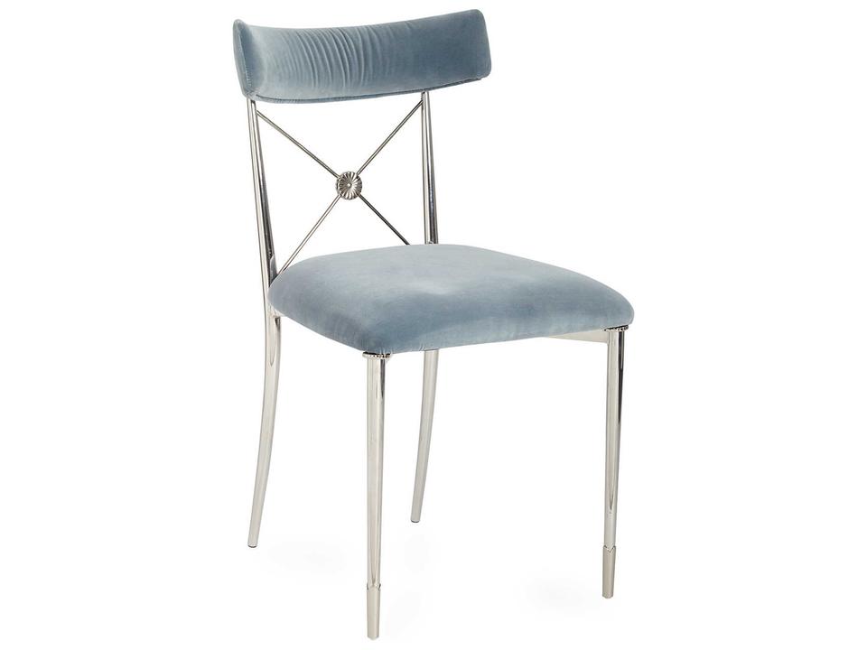 Rider Rialto Sky Velvet Dining Side Chair in Polished Nickel