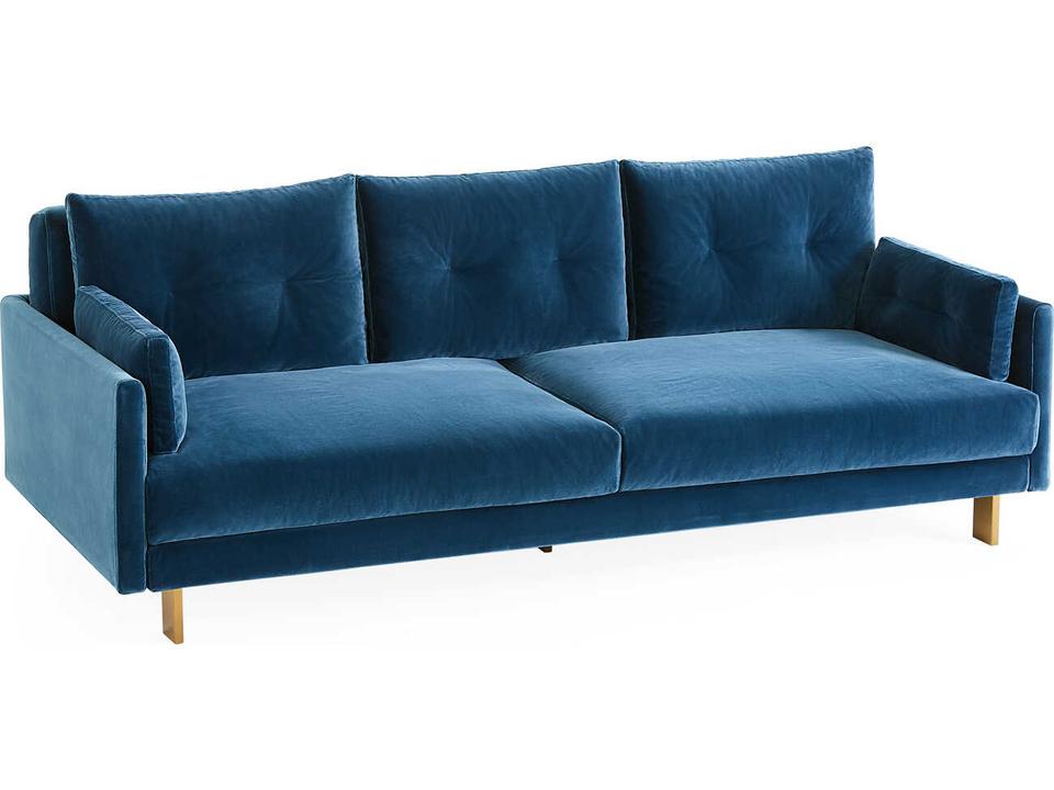 Malibu 3-Seat Petrol Blue Velvet Sofa with Brass Legs