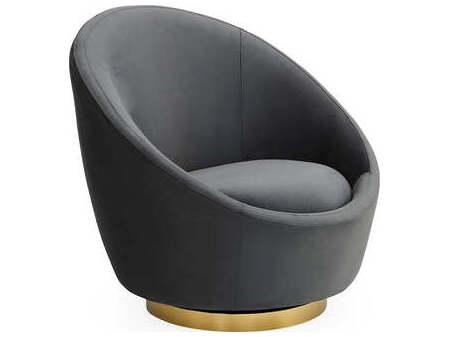 Ether Rocker Accent Chair in Gray Bergamo Velvet with Brass Base