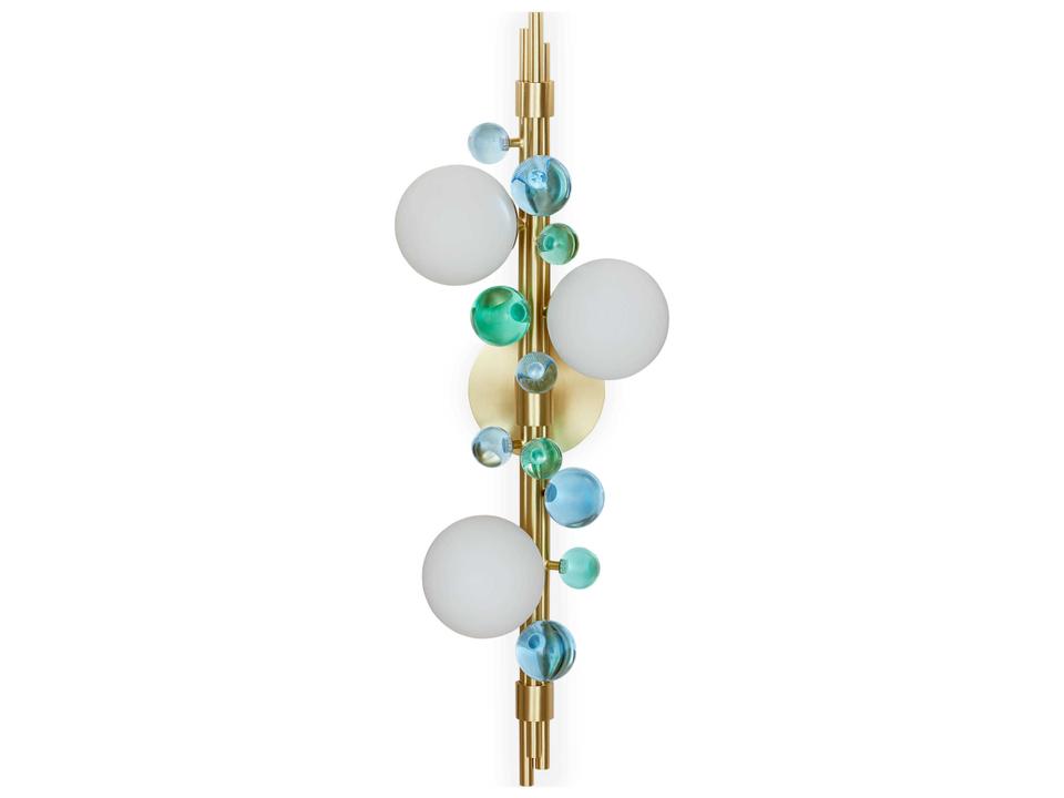Globo 3-Light Wall Sconce with Blue Acrylic and Brushed Brass