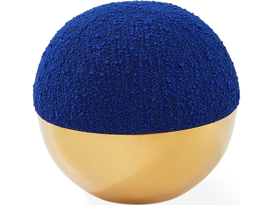 Alphaville Upholstered Accent Stool in Cirrus Cobalt Bouclé with Honed Brass Base