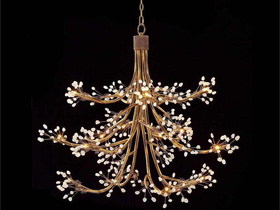 16-Light Leah Chandelier with Antique Gold Finish and Crystal Buds