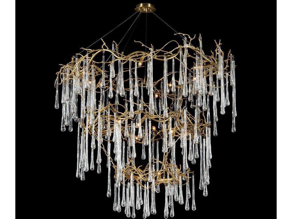 Branched Crystal 20-Light Chandelier with Handblown Glass Teardrops