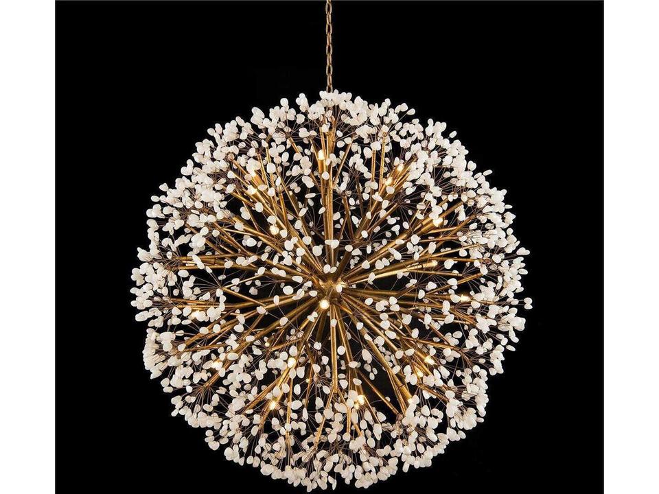Spherical 30-Light Quartz Chandelier in Gold Leaf