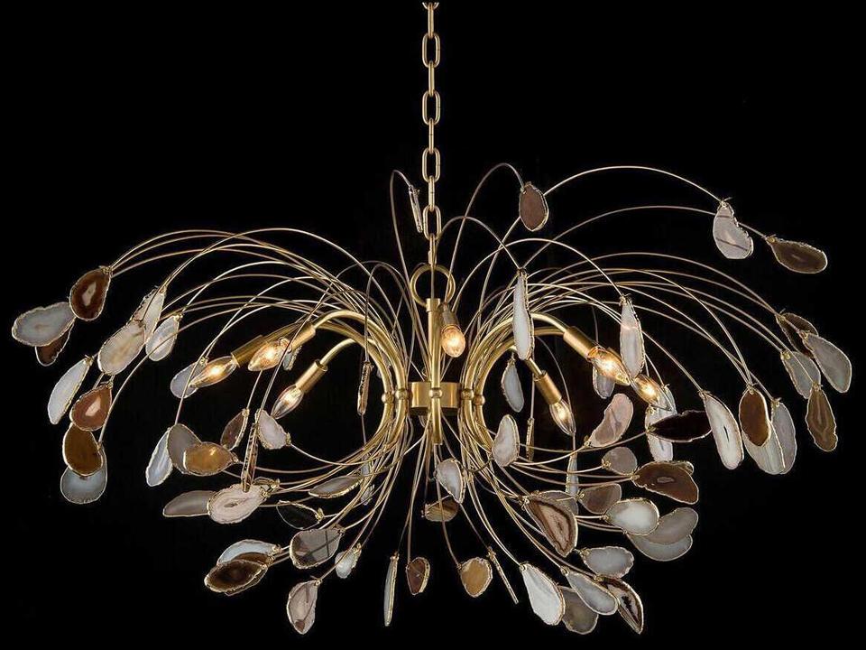 8-Light Agate and Brass Chandelier