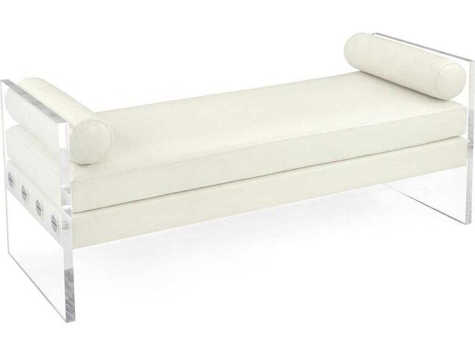 New Park White Leather Bench with Lucite Ends