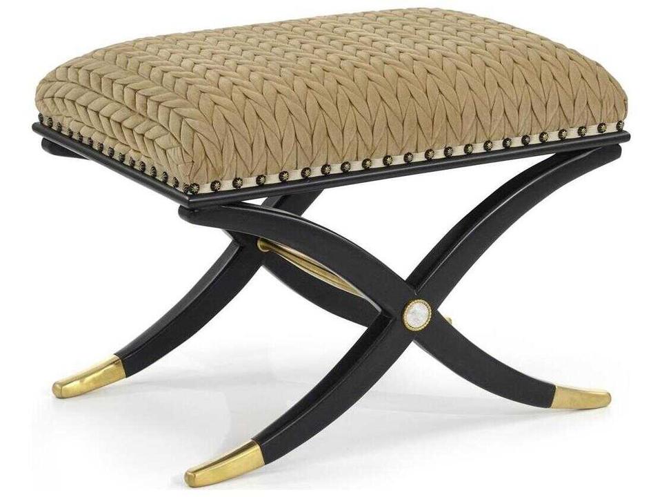 Josephine Upholstered Bench with Camel Chevron Quilted Fabric