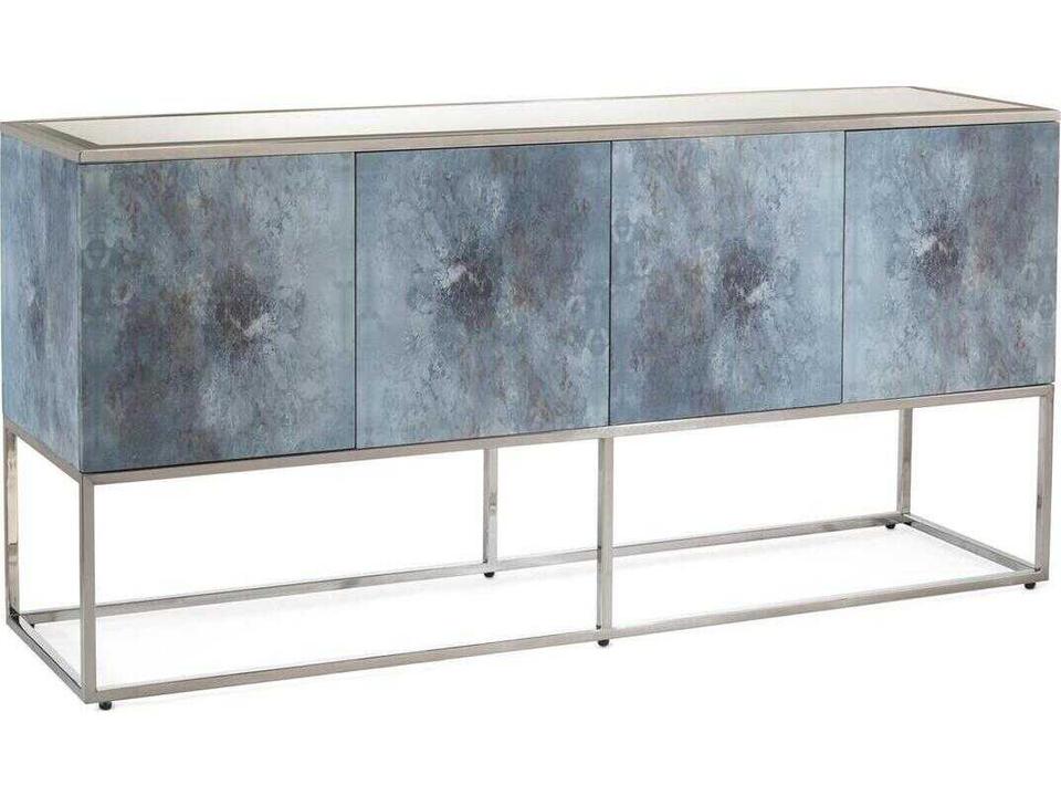 Clayton Four-Door Sideboard with Beveled Mirror Top and Polished Nickel Base