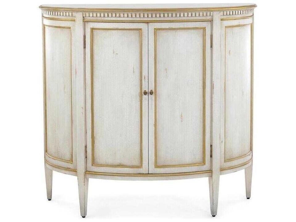 Mark McDowell Volnay Demilune Accent Chest in Distressed Cream and Gold